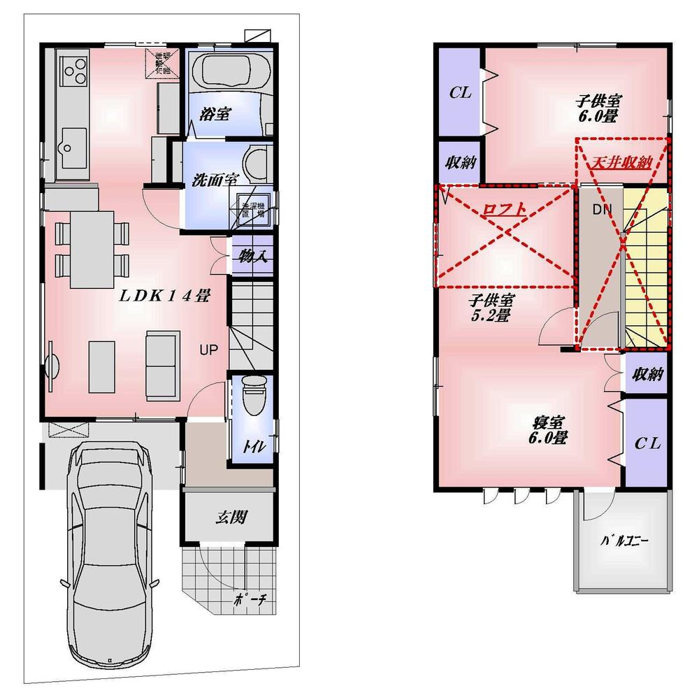 Floor plan. 24,800,000 yen, 3LDK, Land area 68.92 sq m , Is a floor plan of the building area 76.86 sq m model house. Under the stairs ・ bathroom ・ loft ・ Is a storage space that was substantial, such as ceiling storage. 