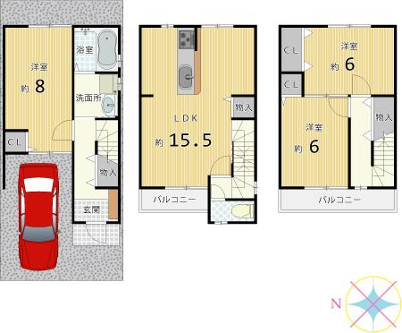 Floor plan. 28,900,000 yen, 3LDK, Land area 51.79 sq m , Building area 86.27 sq m Floor