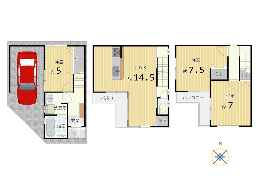 Floor plan. 23,900,000 yen, 3LDK, Land area 44.5 sq m , Building area 79.89 sq m