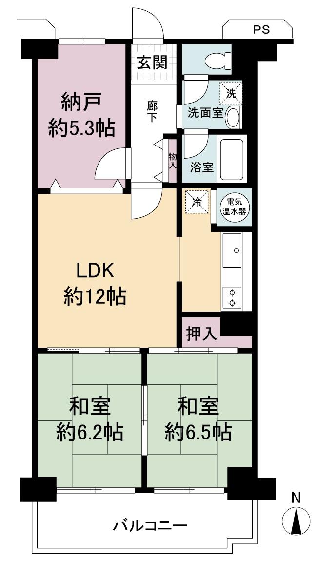 Floor plan. 2LDK + S (storeroom), Price 13.5 million yen, Footprint 64.4 sq m , Balcony area 7.69 sq m