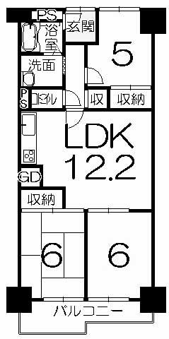 Floor plan. 3LDK, Price 9.8 million yen, Occupied area 61.28 sq m , Balcony area 7.94 sq m