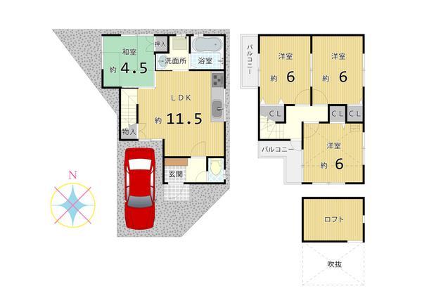 Floor plan. 29,800,000 yen, 4LDK, Land area 67.77 sq m , Building area 74.93 sq m