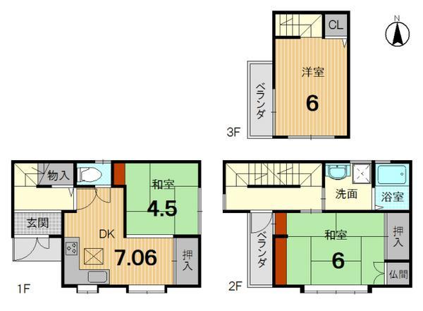 Floor plan. 11.8 million yen, 3DK, Land area 43.16 sq m , Building area 68.03 sq m