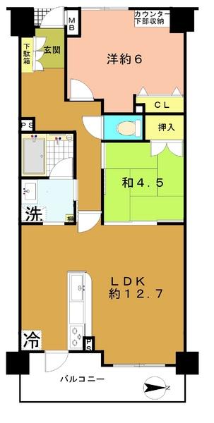 Floor plan. 2LDK, Price 23.8 million yen, Occupied area 55.63 sq m , Balcony area 9.05 sq m