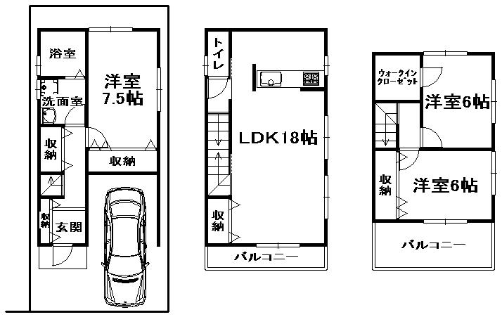 Floor plan. 28.8 million yen, 3LDK, Land area 61.53 sq m , Building area 101.25 sq m