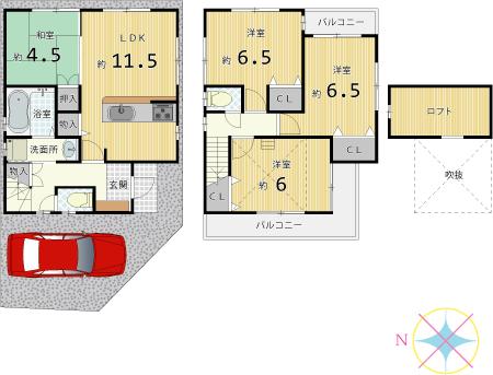 Floor plan. 33,800,000 yen, 4LDK, Land area 65.39 sq m , Building area 79.74 sq m Floor