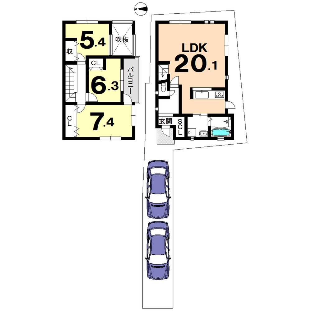 Compartment view + building plan example. Building plan example, Land price 15 million yen, Land area 107.7 sq m , Building price 2,000 yen, Building area 88.83 sq m