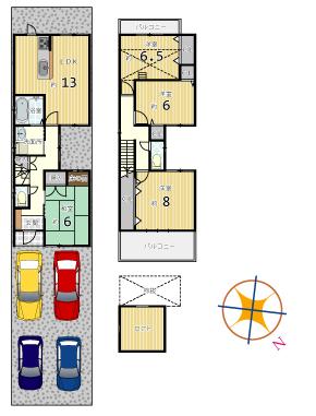 Floor plan. 39,800,000 yen, 4LDK, Land area 113.16 sq m , Building area 98.01 sq m building plans Floor! Bicycle parking if parking four spaces also safe! Living you can relax without worrying about the public eye if entrance back