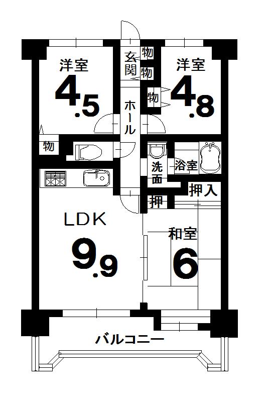 Floor plan. 3LDK, Price 12.9 million yen, Occupied area 53.96 sq m , Balcony area 53.96 sq m