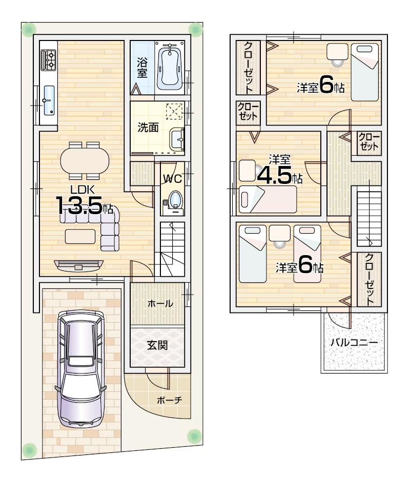 Floor plan. 23,790,000 yen, 3LDK, Land area 73.69 sq m , Building area 75.35 sq m south-facing
