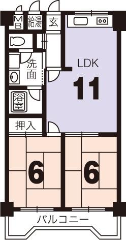 Floor plan. 2LDK, Price 8.8 million yen, Occupied area 53.01 sq m , Balcony area 6.32 sq m