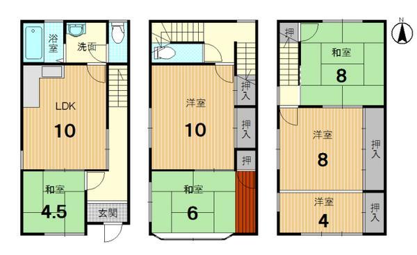 Floor plan. 16.8 million yen, 6LDK, Land area 53.41 sq m , Building area 109.05 sq m