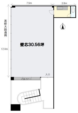 Floor plan. 1K, Price 19,800,000 yen, Footprint 101.05 sq m , Balcony area 2 sq m