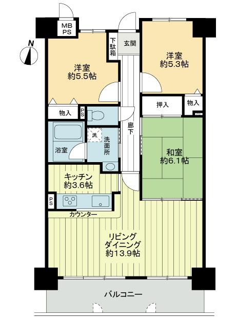Floor plan. 3LDK, Price 12.3 million yen, Occupied area 74.81 sq m , Balcony area 10.2 sq m