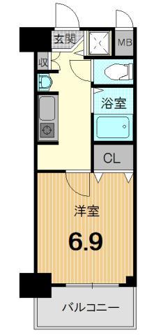 Floor plan. 1K, Price 9.9 million yen, Occupied area 22.91 sq m , Balcony area 3.48 sq m