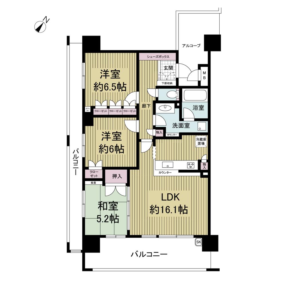 Floor plan. 3LDK, Price 24,900,000 yen, Occupied area 76.76 sq m , Balcony area 26.42 sq m