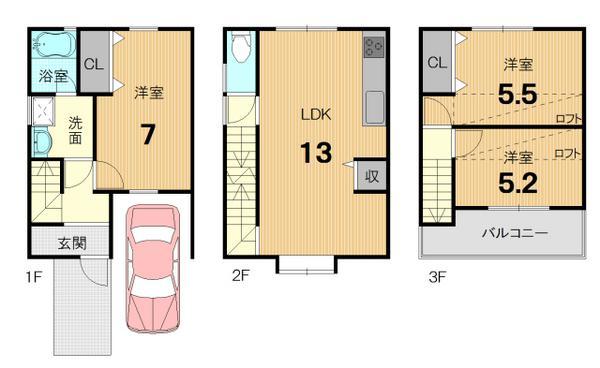 Floor plan. 27,800,000 yen, 3LDK, Land area 45.22 sq m , Building area 73.72 sq m