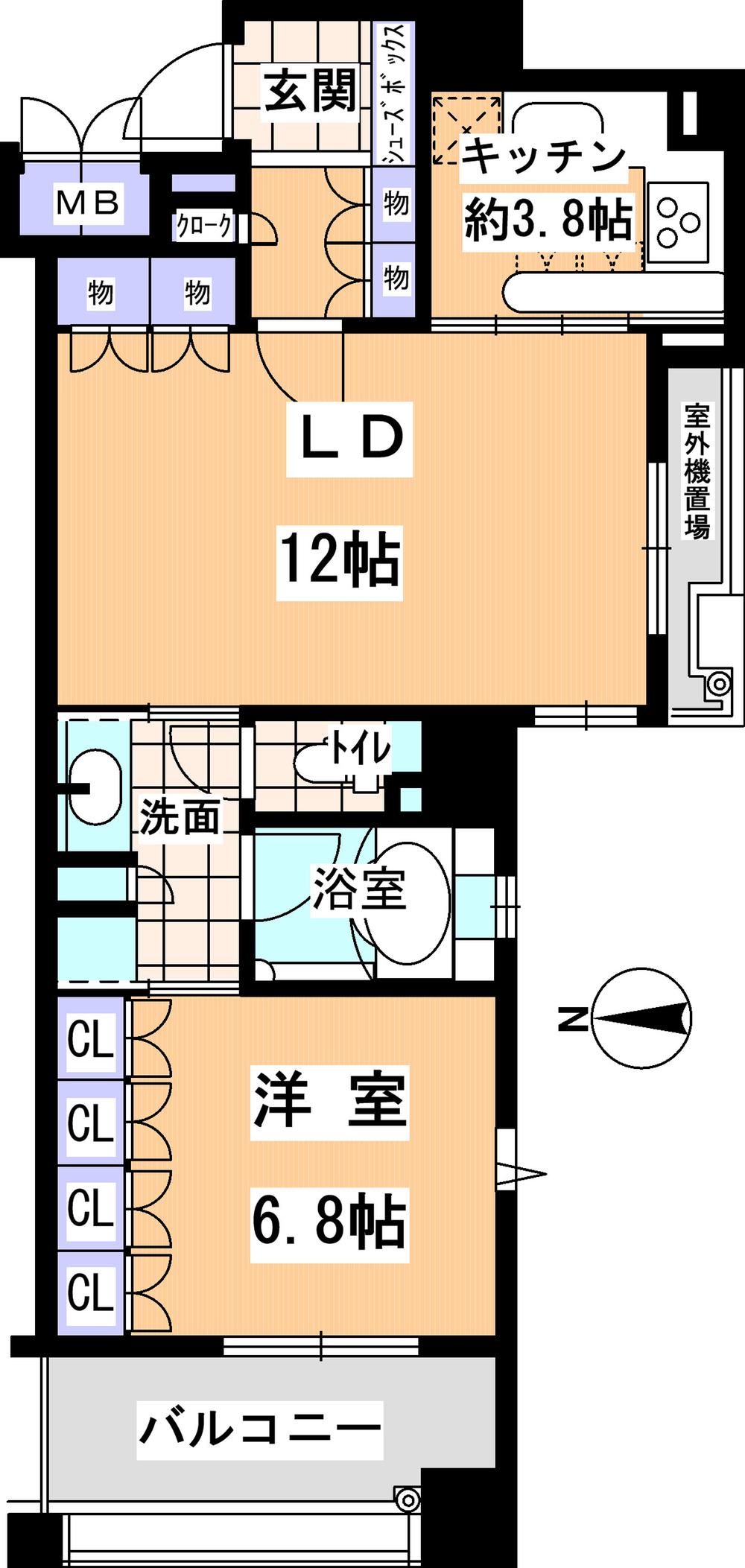 Floor plan. 1LDK, Price 38 million yen, Occupied area 58.14 sq m , Balcony area 7.98 sq m