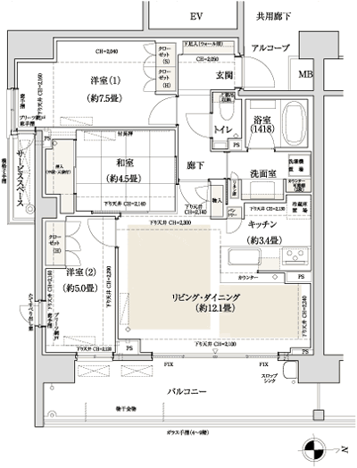 Floor: 3LDK, occupied area: 74.21 sq m, Price: 64.5 million yen