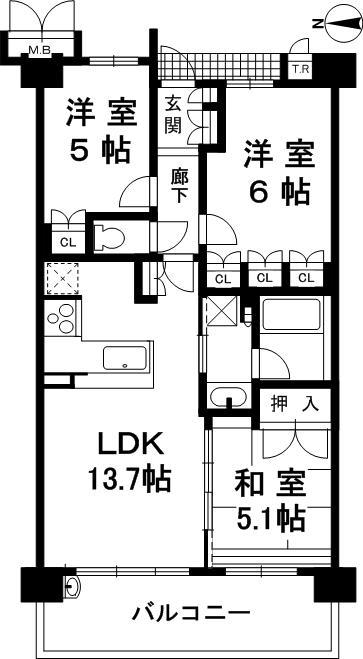 Floor plan. 3LDK, Price 28.8 million yen, Occupied area 64.76 sq m , Balcony area 11.78 sq m