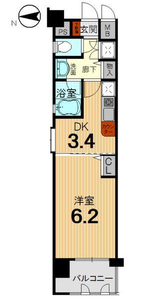 Floor plan. 1DK, Price 17.5 million yen, Footprint 29 sq m , Balcony area 4.2 sq m