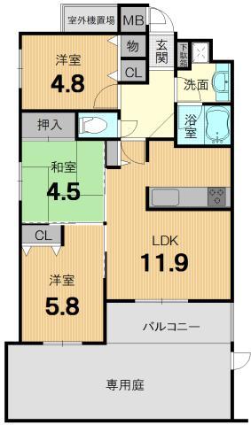 Floor plan. 3LDK, Price 38,800,000 yen, Occupied area 60.37 sq m , Balcony area 6.07 sq m