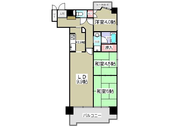 Floor plan. 3LDK, Price 24.5 million yen, Occupied area 61.87 sq m , Balcony area 9.45 sq m