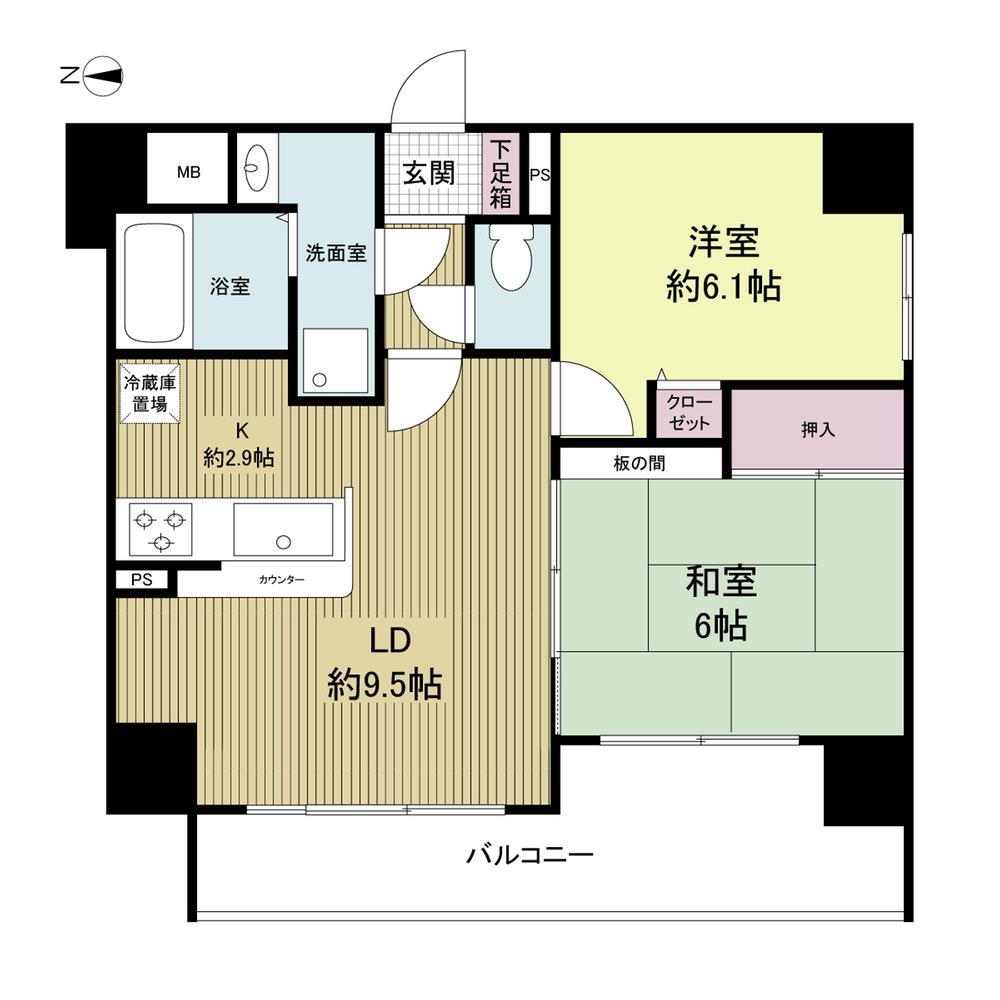 Floor plan. 2LDK, Price 34,800,000 yen, Occupied area 52.46 sq m , Balcony area 10.48 sq m