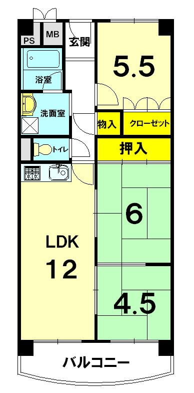 Floor plan. 3LDK, Price 13.5 million yen, Occupied area 67.79 sq m , Balcony area 7.33 sq m