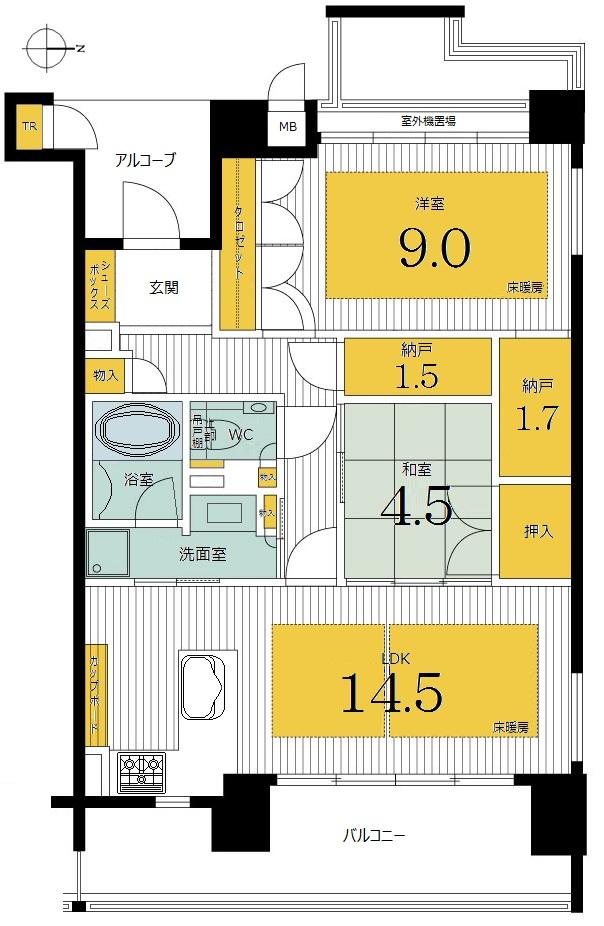 Floor plan. 2LDK + 2S (storeroom), Price 61 million yen, Occupied area 73.82 sq m , Balcony area 13.38 sq m floor plan