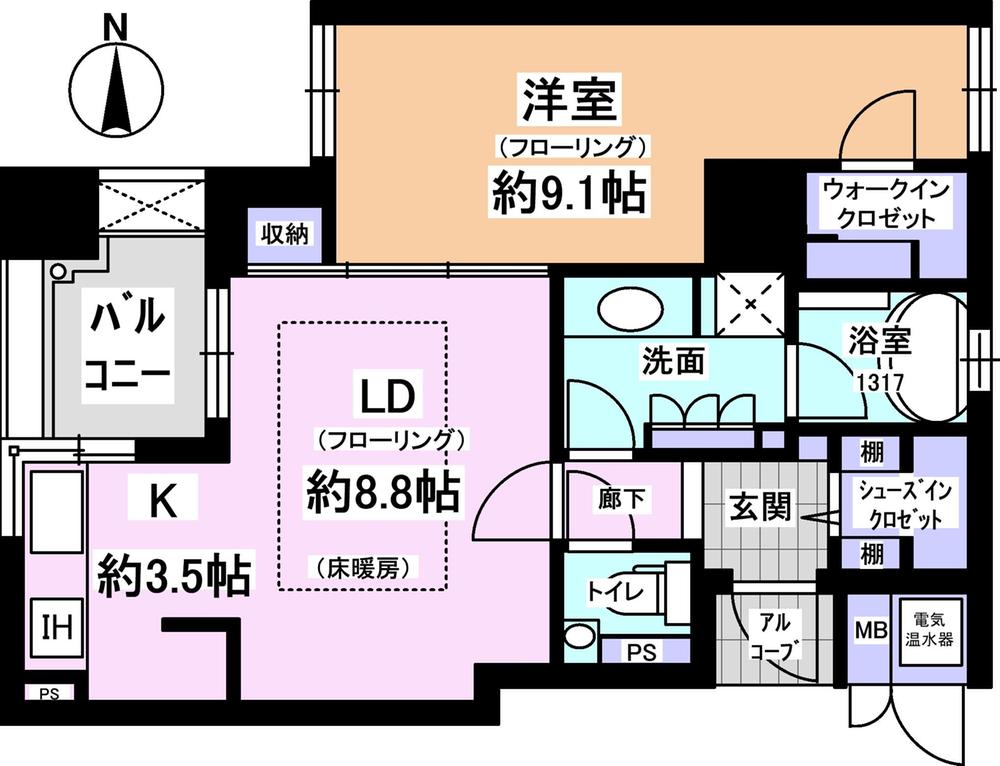 Floor plan. 1LDK, Price 42 million yen, Occupied area 53.96 sq m , Balcony area 5.3 sq m
