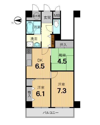 Floor plan. 3DK, Price 14.8 million yen, Occupied area 55.53 sq m , Balcony area 7.12 sq m