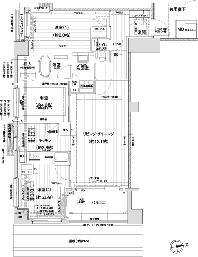 Floor: 3LDK, occupied area: 71.25 sq m, Price: 54.6 million yen