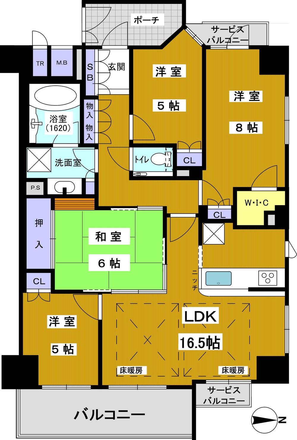 Floor plan. 4LDK, Price 72,800,000 yen, Occupied area 93.69 sq m , Balcony area 8.96 sq m 4LDK ・ Occupied area 93.69 sq m