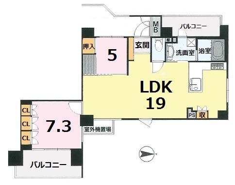 Floor plan. 2LDK, Price 83,800,000 yen, Occupied area 70.19 sq m , Balcony area 14.12 sq m