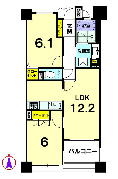 Floor plan. 2LDK, Price 24,800,000 yen, Occupied area 54.49 sq m , Balcony area 5.19 sq m