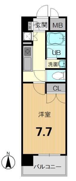 Floor plan. 1K, Price 16,900,000 yen, Occupied area 25.61 sq m , Balcony area 4.14 sq m