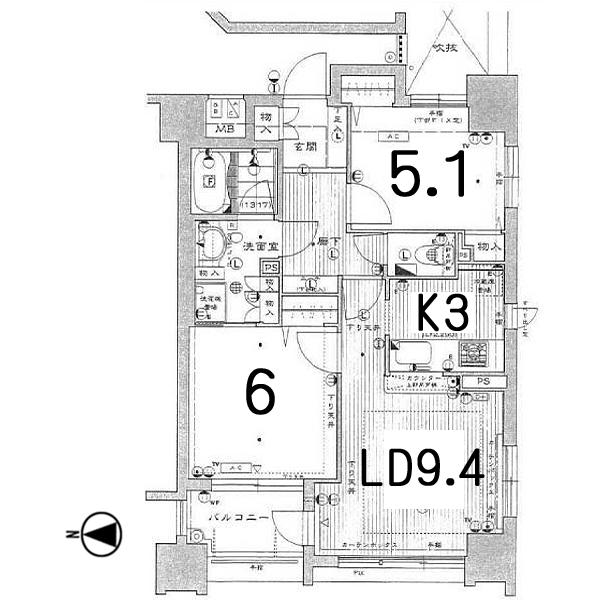 Floor plan. 2LDK, Price 39,800,000 yen, Footprint 56.1 sq m , Balcony area 3.82 sq m