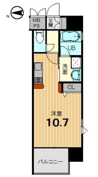 Floor plan. 1K, Price 21.3 million yen, Footprint 34.3 sq m , Balcony area 5.52 sq m
