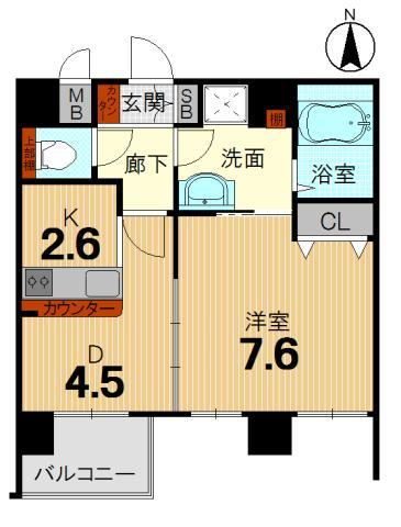 Floor plan. 1DK, Price 21,800,000 yen, Occupied area 38.12 sq m , Balcony area 3.57 sq m
