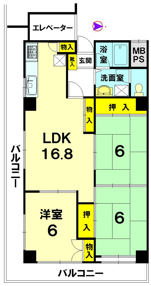Floor plan. 3LDK, Price 33,800,000 yen, Occupied area 69.27 sq m , Balcony area 18.89 sq m