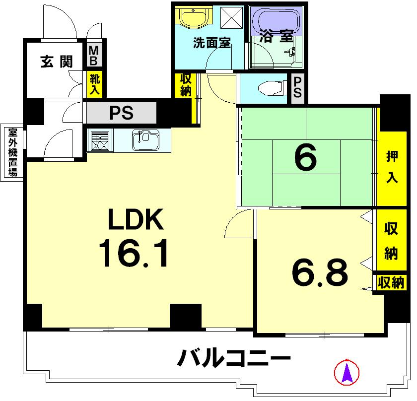 Floor plan. 2LDK, Price 30,800,000 yen, Occupied area 73.55 sq m , Balcony area 14.28 sq m