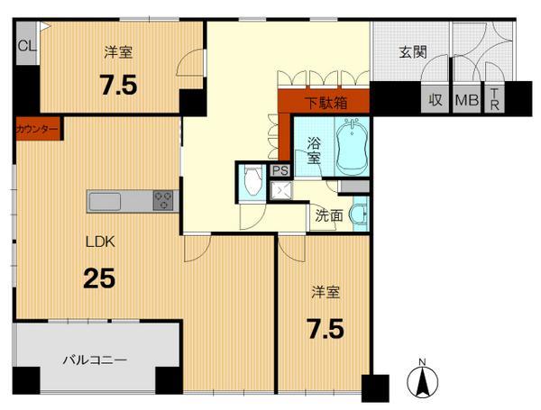 Floor plan. 2LDK, Price 78 million yen, Footprint 101.41 sq m , Balcony area 7.56 sq m