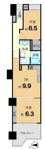Floor plan. 2DK, Price 27,800,000 yen, Occupied area 56.16 sq m , Balcony area 7.94 sq m
