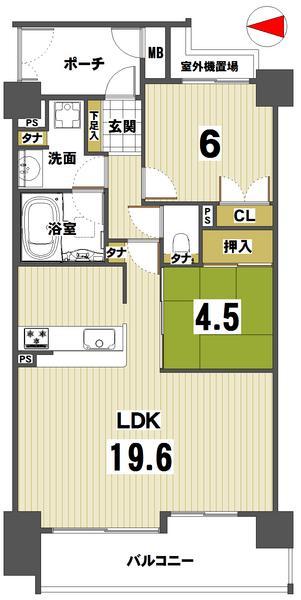 Floor plan. 2LDK, Price 29,800,000 yen, Occupied area 66.33 sq m , Balcony area 9.93 sq m