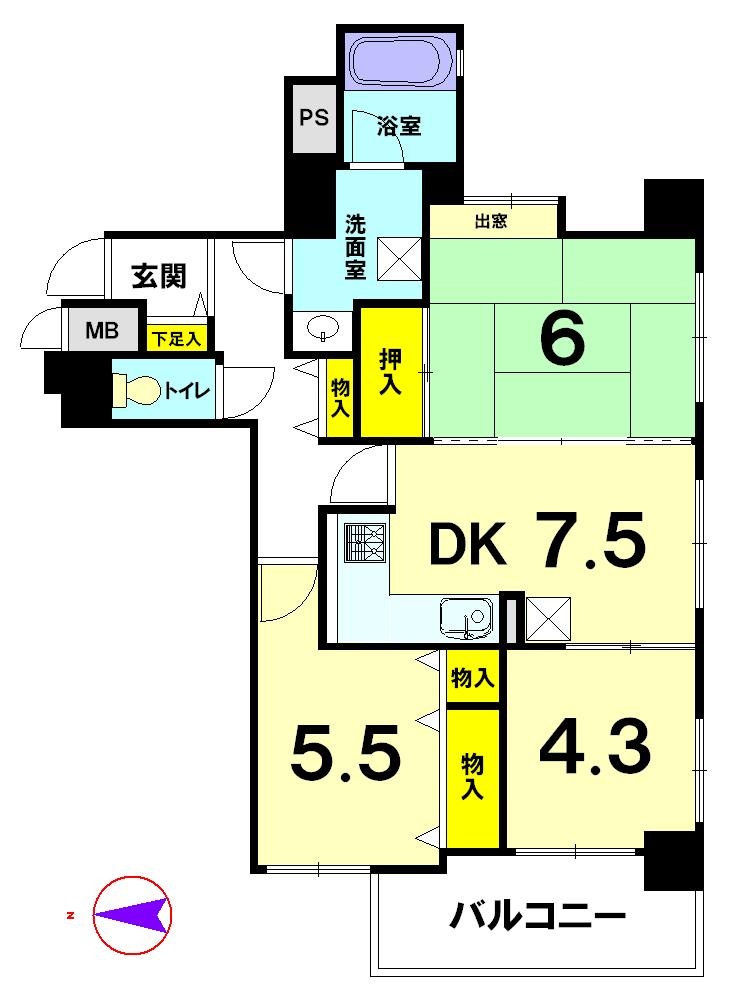Floor plan. 3DK, Price 23.8 million yen, Occupied area 58.37 sq m , Balcony area 5.68 sq m