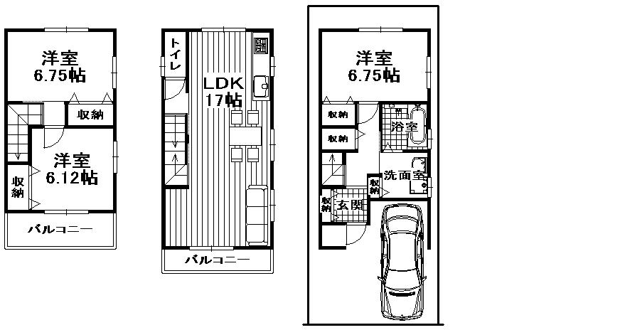 Floor plan. 30,800,000 yen, 3LDK, Land area 55.36 sq m , Building area 87.27 sq m LDK is also 17 Pledge, It is spacious and spacious and relaxing space. It is a good feeling because it is the living room facing south. 
