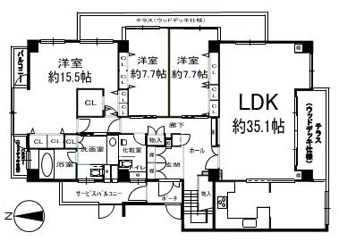 Floor plan. 3LDK, Price 128 million yen, Footprint 172.12 sq m , Balcony area 11.73 sq m
