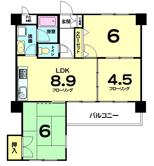 Floor plan. 3LDK, Price 17.8 million yen, Occupied area 53.65 sq m , Balcony area 6.51 sq m