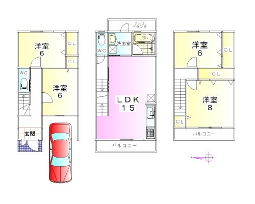 Building plan example (floor plan). Building plan example (4 ・ No. 5 locations) 4LDK, Land price 17,900,000 yen, Land area 63.5 sq m , Building price 17,070,000 yen, Building area 105.3 sq m